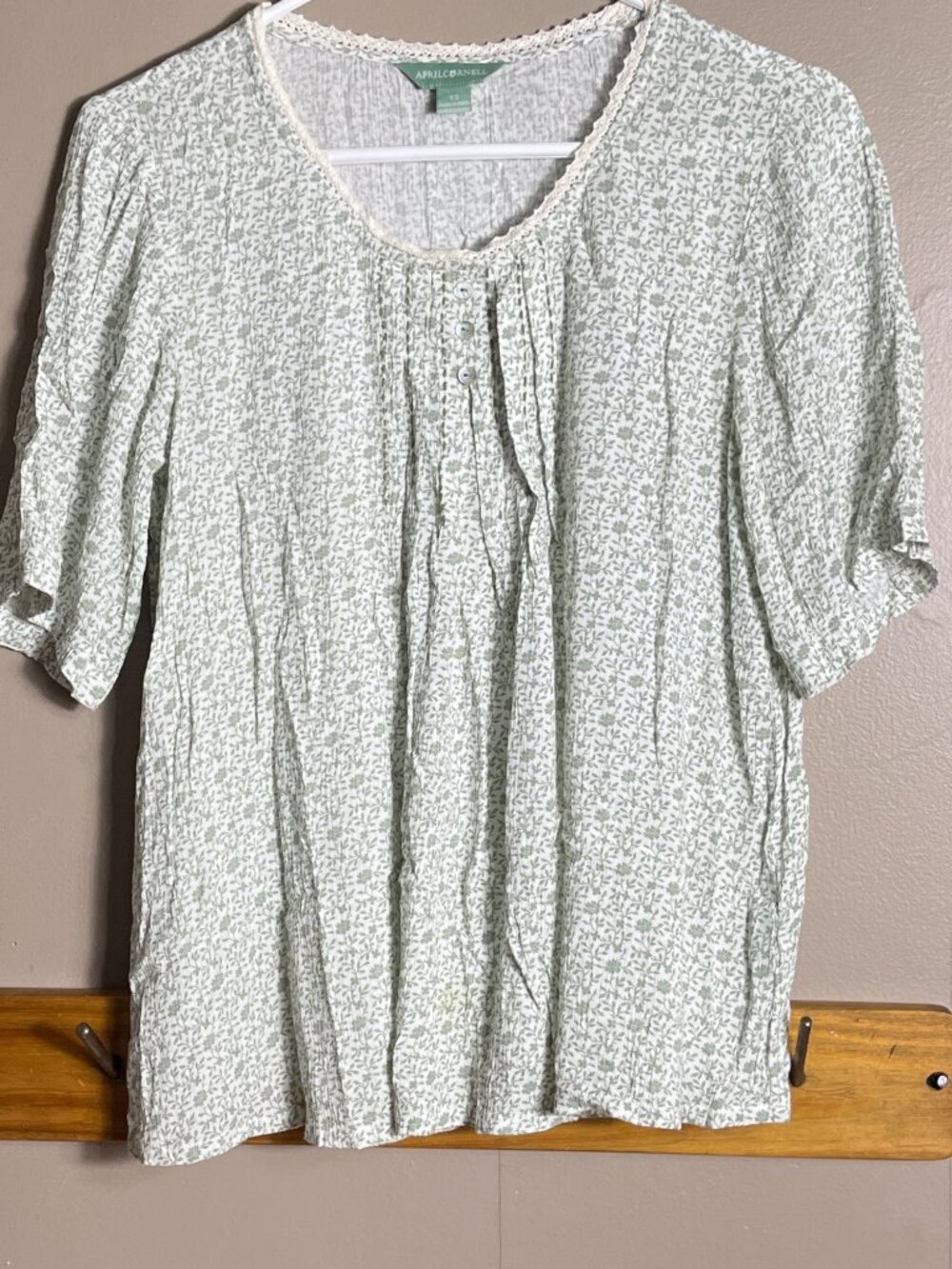 April Cornell Top Sage Micro Floral Cottagecore Prairie Peasant Dainty Wom XS - Picture 6 of 8